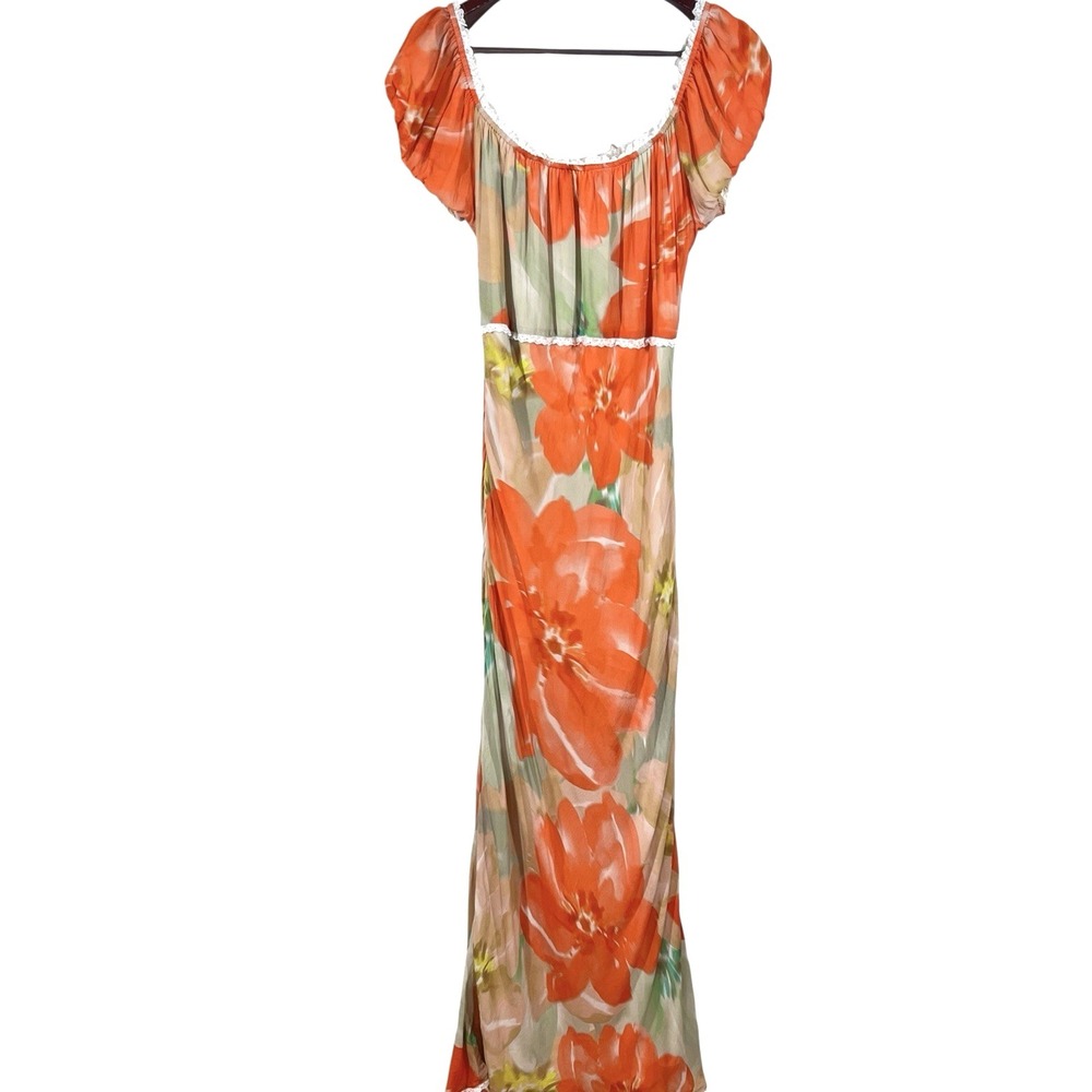 Isabelle Quinn Floral Maxi Dress Us 10 Lace Trim Milkmaid Puff Sleeve Coquette View 2